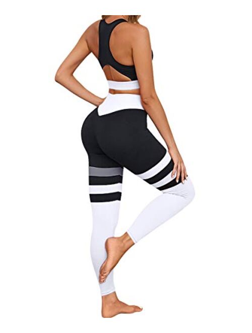 GILLYA Workout Sets for Women 2 Piece Matching Workout Sets Yoga Outfit Gym Sets 2 Piece Yoga Leggings Set