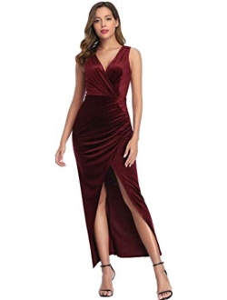 Ababalaya Women's Luxurious Velvet Long Bridesmaid Dresses Formal Dresses for Winter/Fall Wedding