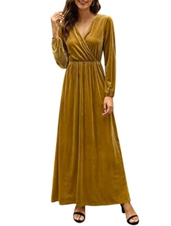 Zattcas Women's Elegant Velvet Long Sleeve Maxi Dress Winter Party Long Dress