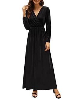 Zattcas Women's Elegant Velvet Long Sleeve Maxi Dress Winter Party Long Dress