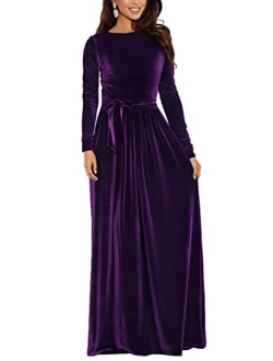 Zattcas Women's Elegant Velvet Long Sleeve Maxi Dress Winter Party Long Dress