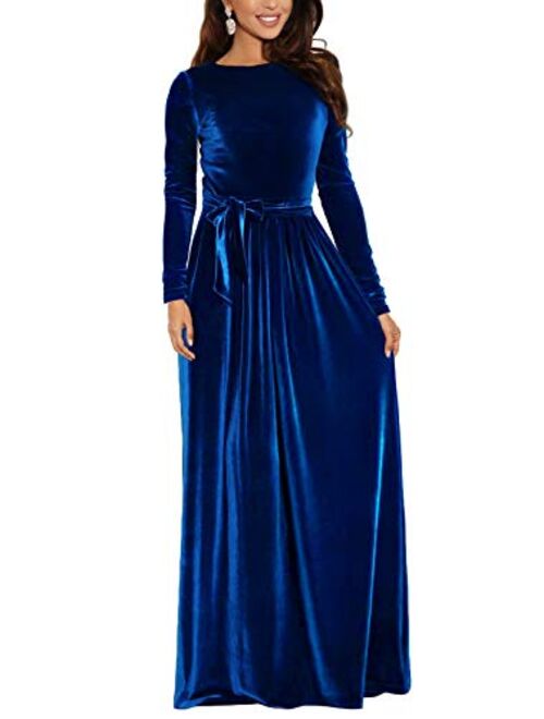 Zattcas Women's Elegant Velvet Long Sleeve Maxi Dress Winter Party Long Dress