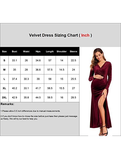 Babalet Women's Wine Red Elegant Velvet Formal Dress Bodycon Wedding Guest Maxi Long Sleeve Dress