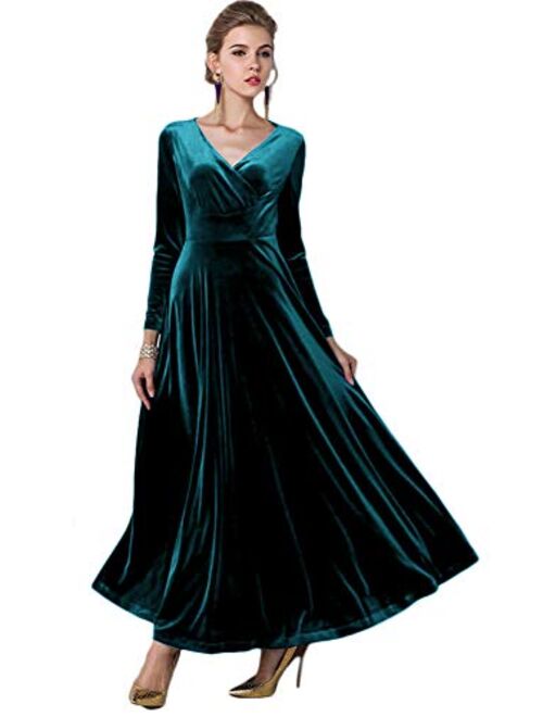 EXCHIC Women Elegant Velvet Long Dress Evening Party Dancing Dress Christmas Maxi Dress