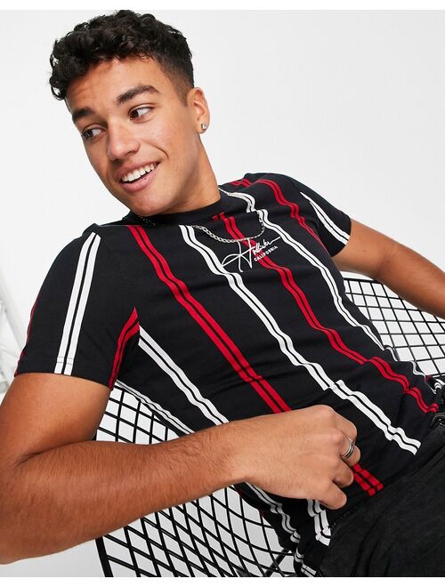 Hollister script logo vertical stripe t-shirt in black