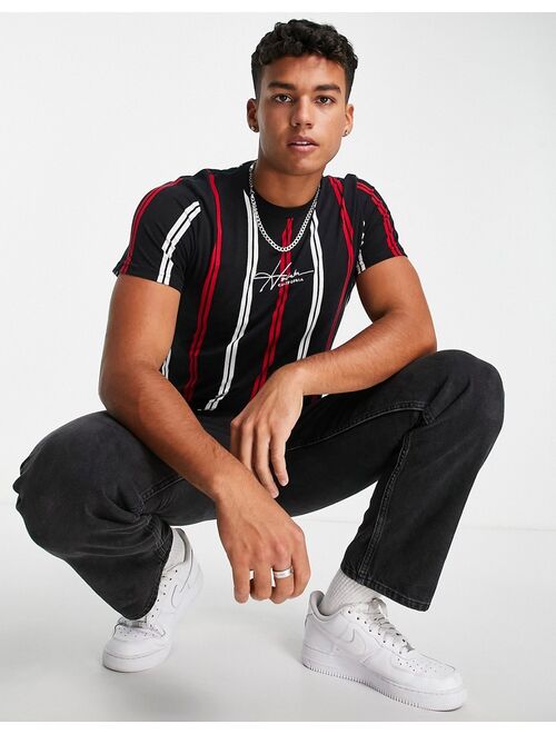 Hollister script logo vertical stripe t-shirt in black