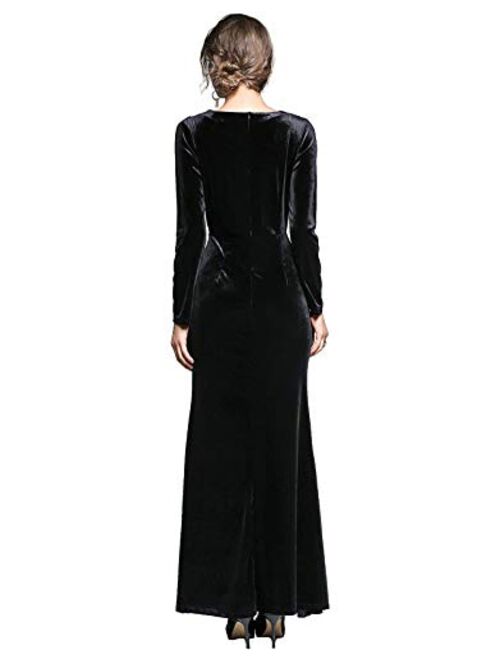 honey qiao Velvet Evening Dresses Women 90s Retro V Neck Long Bodycon Side Slit Formal Gowns