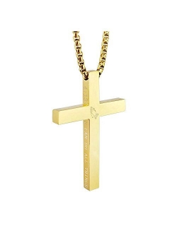 KouGeMou Cross Necklace Stainless Steel Necklace Religious Bible Verse Pendant Crucifix Necklace Faith Jewelry with 22' Chain