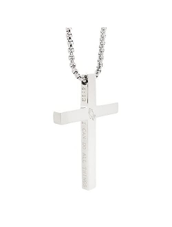 KouGeMou Cross Necklace Stainless Steel Necklace Religious Bible Verse Pendant Crucifix Necklace Faith Jewelry with 22' Chain