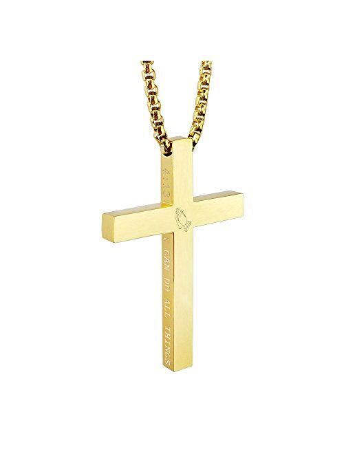 Coach KouGeMou Cross Necklace Stainless Steel Necklace Religious Bible Verse Pendant Crucifix Necklace Faith Jewelry with 22' Chain