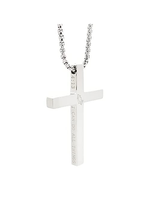 Coach KouGeMou Cross Necklace Stainless Steel Necklace Religious Bible Verse Pendant Crucifix Necklace Faith Jewelry with 22' Chain