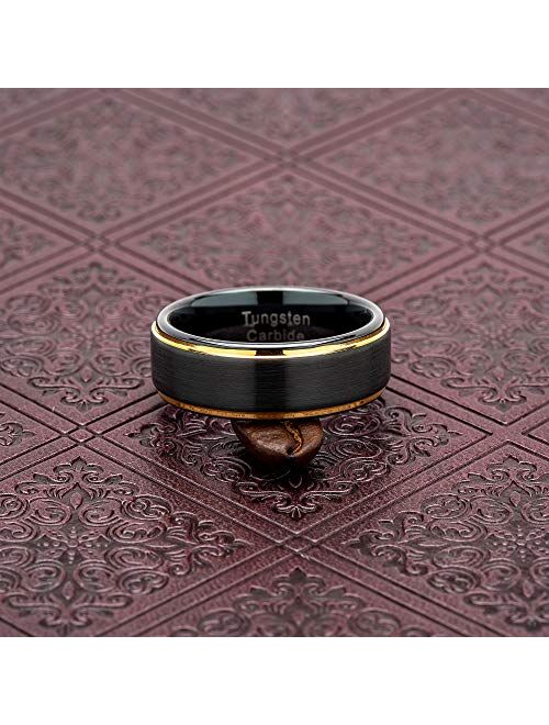 100S JEWELRY Engraved Personalized Black Tungsten Rings For Men Wedding Band Gold Step Edge Size 6-16