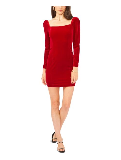 1.STATE Square-Neck Velvet Long Sleeve Princess Seam Mini Dress