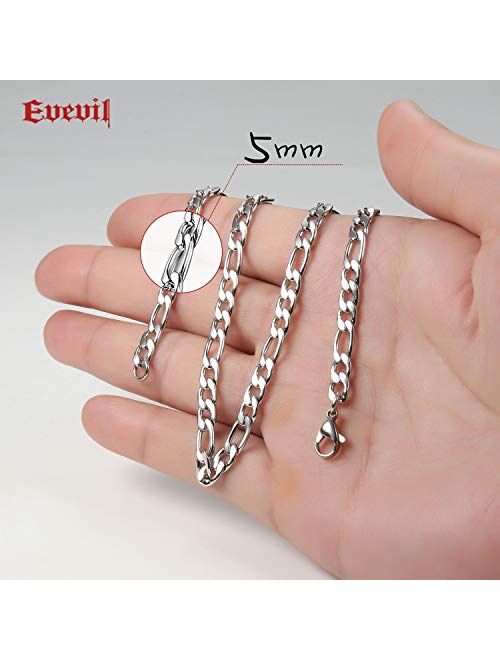 Evevil Figaro Chain Stainless Steel Curb Necklace Neck Link Chain Figaro Link Chain for Men (5mm, 18-40 Inches Chain)