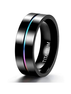 TIGRADE 5mm 7mm 9mm Rainbow Titanium Ring Colorful Thin Groove Wedding Band Couple Rings Size 3.5-14.5