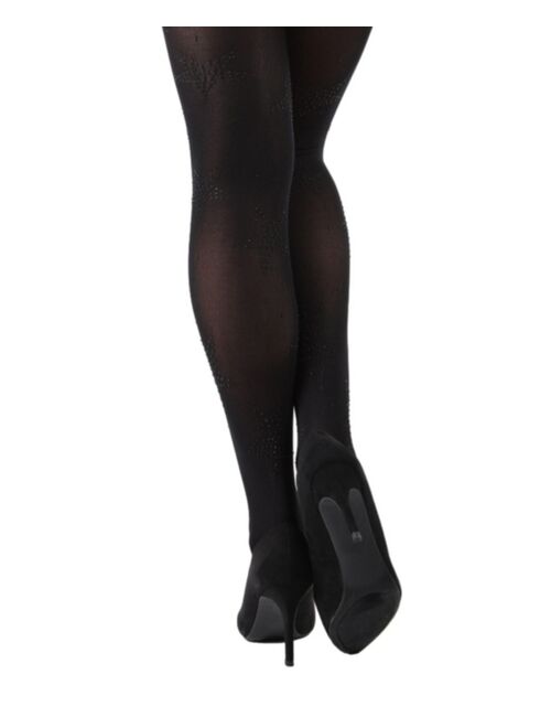 MeMoi Women's Stella Noir Beaded Opaque Tights