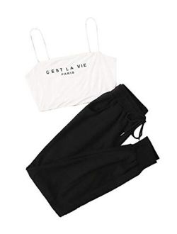 Women's 2 Piece Outfit Cami Top and Sweatpants Set with Pockets