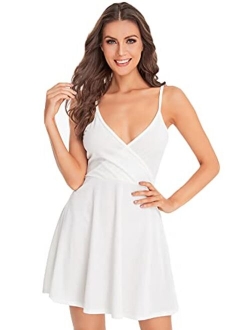 Women's Sleeveless V Neck Backless Velvet Dress Spaghetti Strap Cocktail Party A Line Skater Dress