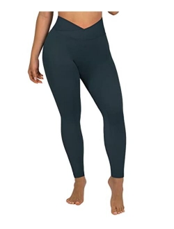 Women V Cross Waist Butt Lifting Leggings with Pockets High Waisted Workout Yoga Pants