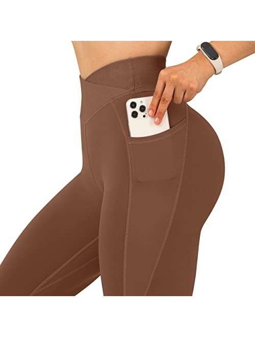 OMKAGI Women V Cross Waist Butt Lifting Leggings with Pockets High Waisted Workout Yoga Pants