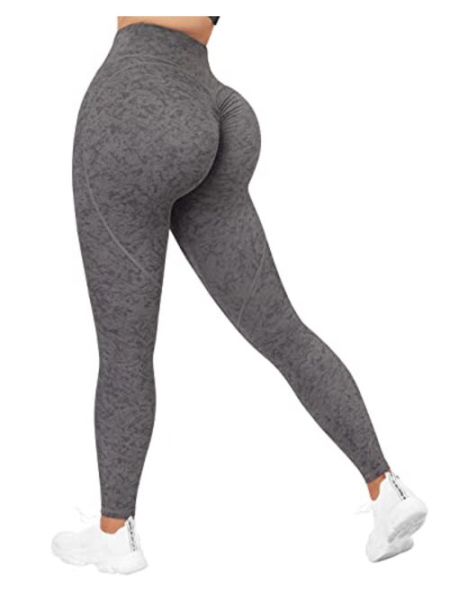 OMKAGI Women V Cross Waist Butt Lifting Leggings with Pockets High Waisted Workout Yoga Pants
