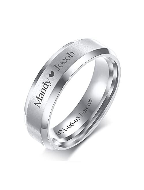 VNOX Customize Personalized 6MM/8MM Tungsten Carbide/Stainless Steel Simple Matte Brushed Finish Wedding Band Engagement Rings for Men Women,Size 5-14