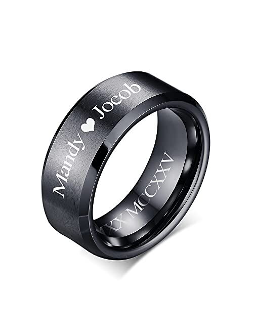 VNOX Customize Personalized 6MM/8MM Tungsten Carbide/Stainless Steel Simple Matte Brushed Finish Wedding Band Engagement Rings for Men Women,Size 5-14