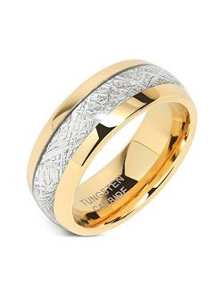 100S JEWELRY Mens Wedding Bands Tungsten Gold Rings Comfort Fit Imitated Meteorite Inlaid All Size 5-16 With Half sizes