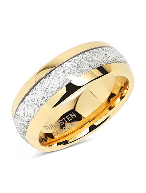 100S JEWELRY Mens Wedding Bands Tungsten Gold Rings Comfort Fit Imitated Meteorite Inlaid All Size 5-16 With Half sizes