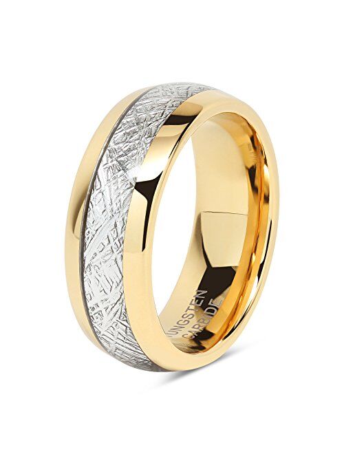 100S JEWELRY Mens Wedding Bands Tungsten Gold Rings Comfort Fit Imitated Meteorite Inlaid All Size 5-16 With Half sizes