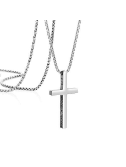 Memgift Christian Cross Pendant Necklaces for Men Gold Silver Black Plated Stainless Steel Necklace Faith Religious Minimalist Baptism Jewelry Prayer Gifts Chain Length 1