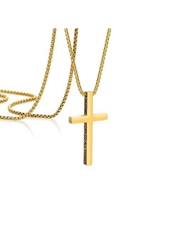 Memgift Christian Cross Pendant Necklaces for Men Gold Silver Black Plated Stainless Steel Necklace Faith Religious Minimalist Baptism Jewelry Prayer Gifts Chain Length 1