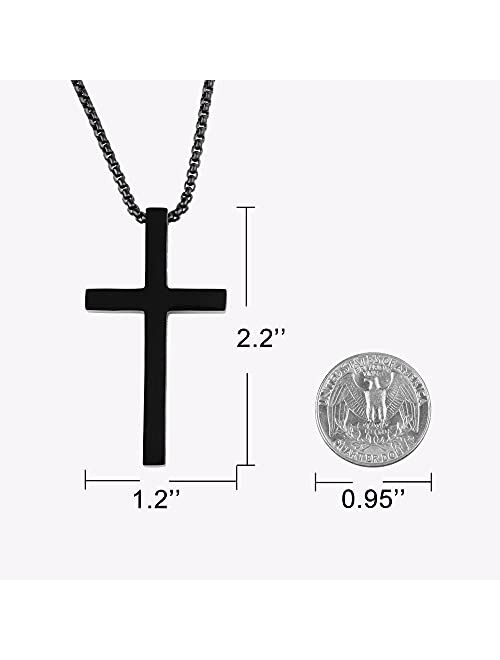 Memgift Christian Cross Pendant Necklaces for Men Gold Silver Black Plated Stainless Steel Necklace Faith Religious Minimalist Baptism Jewelry Prayer Gifts Chain Length 1