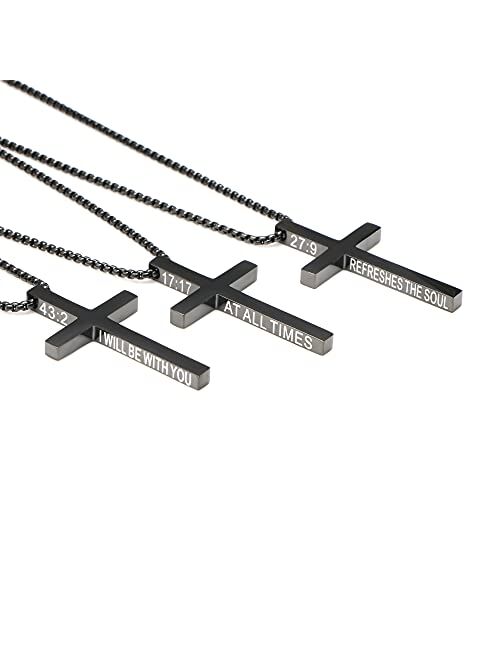 Memgift Christian Cross Pendant Necklaces for Men Gold Silver Black Plated Stainless Steel Necklace Faith Religious Minimalist Baptism Jewelry Prayer Gifts Chain Length 1