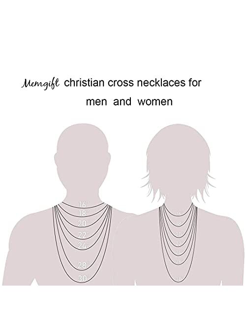 Memgift Christian Cross Pendant Necklaces for Men Gold Silver Black Plated Stainless Steel Necklace Faith Religious Minimalist Baptism Jewelry Prayer Gifts Chain Length 1