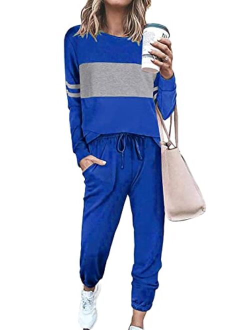 PRETTYGARDEN Women's Color Block 2 Piece Tracksuit Crewneck Long Sleeve Tops Long Sweatpants Outfits Lounge Sets