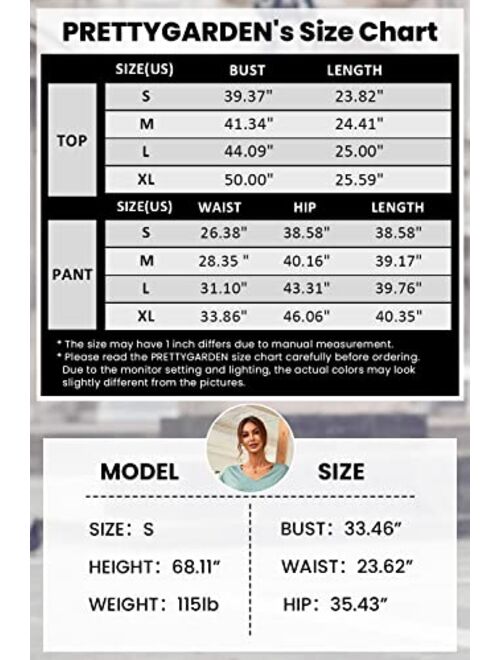 PRETTYGARDEN Women's Two Piece Tracksuit V Neck Short Sleeve Tops Long Pants With Drawstring Outfits Jogger Sets