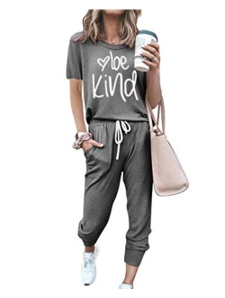 Womens Two Piece Outfit Short Sleeve Pullover With Drawstring Long Pants Tracksuit Jogger Set