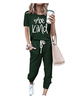 Womens Two Piece Outfit Short Sleeve Pullover With Drawstring Long Pants Tracksuit Jogger Set