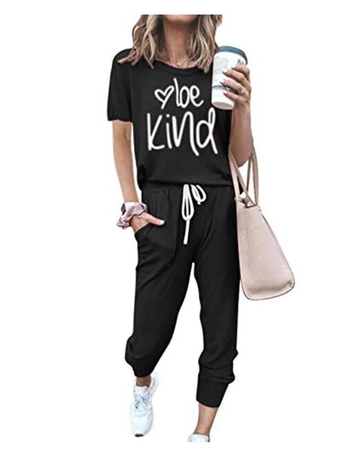 PRETTYGARDEN Women’s Two Piece Outfit Short Sleeve Pullover With Drawstring Long Pants Tracksuit Jogger Set