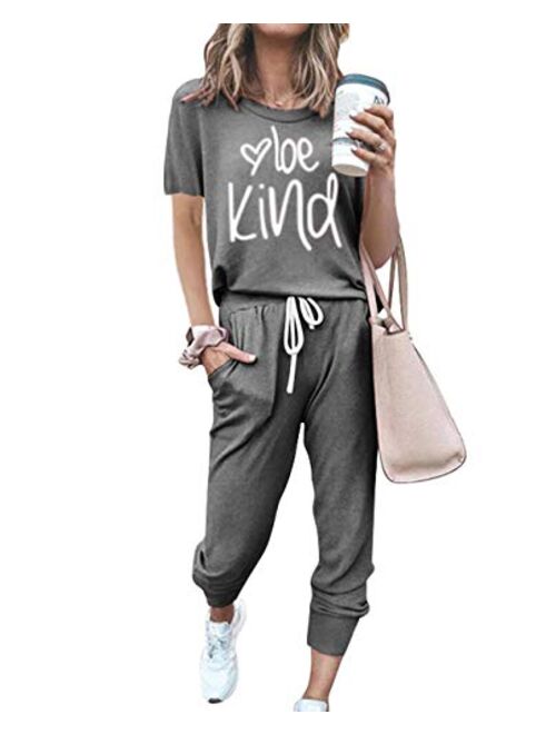 PRETTYGARDEN Women’s Two Piece Outfit Short Sleeve Pullover With Drawstring Long Pants Tracksuit Jogger Set