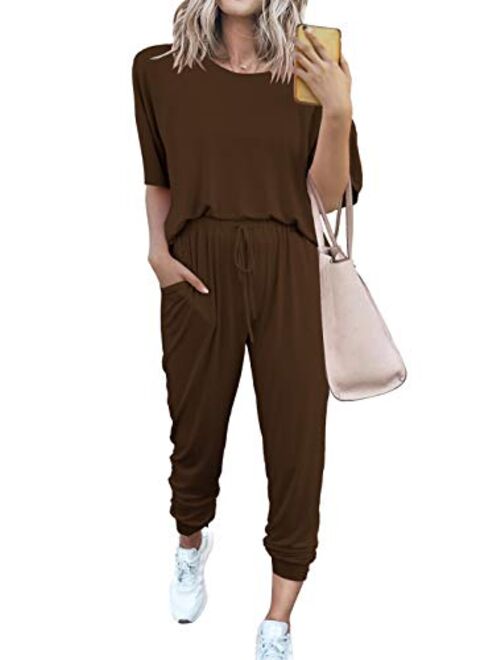 PRETTYGARDEN Women’s Two Piece Outfit Short Sleeve Pullover With Drawstring Long Pants Tracksuit Jogger Set