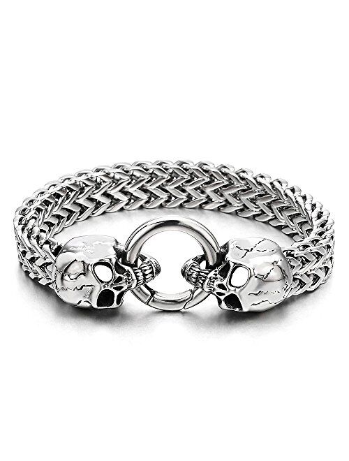 COOLSTEELANDBEYOND Gothic Mens Stainless Steel Skull Franco Link Curb Chain Bracelet with Spring Ring Clasp 8.5 Inches …