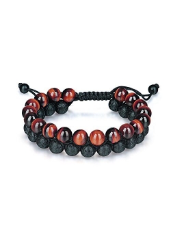 HASKARE Tiger Eye Stone Bracelet Men Women - Natural Energy Stone Essential Oil Lava Rock Black Onyx Tiger Eye Beads Bracelet Adjustable Couples