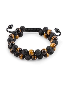 HASKARE Tiger Eye Stone Bracelet Men Women - Natural Energy Stone Essential Oil Lava Rock Black Onyx Tiger Eye Beads Bracelet Adjustable Couples