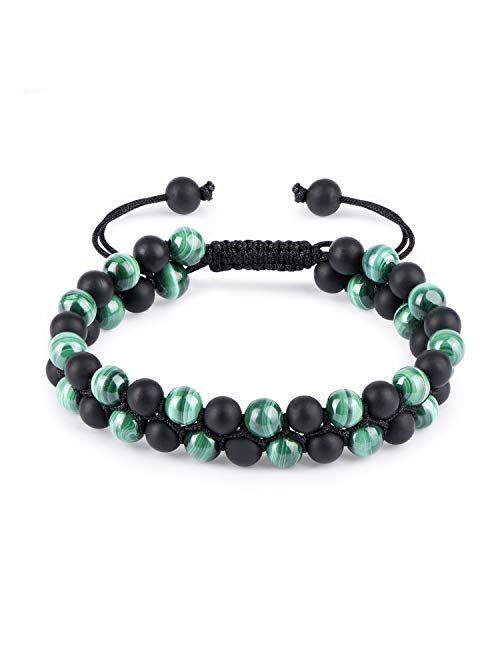 HASKARE Tiger Eye Stone Bracelet Men Women - Natural Energy Stone Essential Oil Lava Rock Black Onyx Tiger Eye Beads Bracelet Adjustable Couples