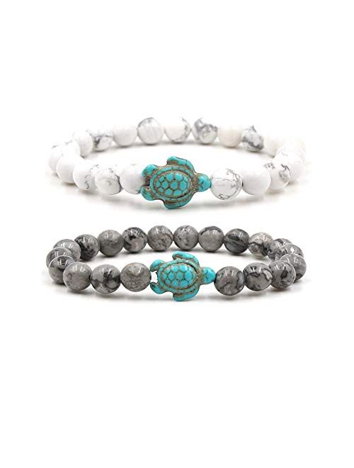 Caiyao 8mm Sea Turtles Beads Bracelet Turquoise Natutal Stone Elastic Stretch Bracelet for Women Men