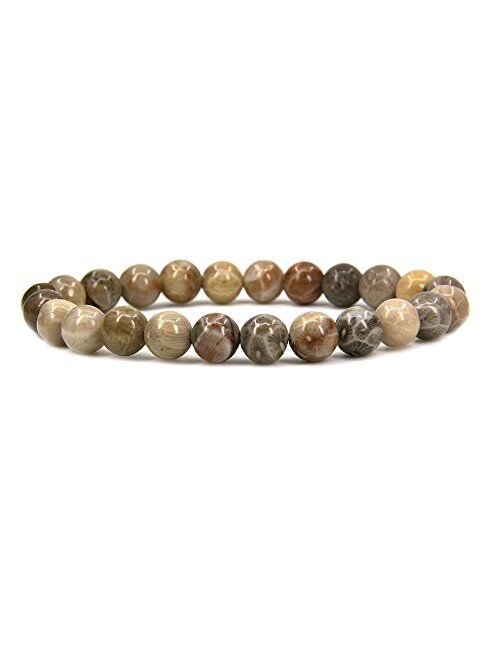 Amandastone Natural Gemstone 8mm Round Beads Stretch Bracelet 7 Inch