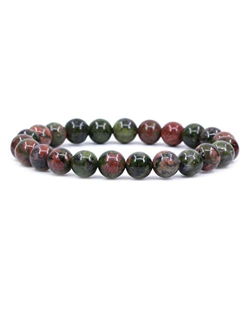 Amandastone Natural Gemstone 8mm Round Beads Stretch Bracelet 7 Inch