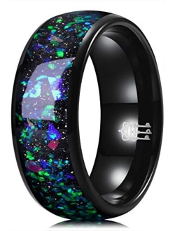 THREE KEYS JEWELRY Mens Womens Tungsten Rings 8mm 4mm Galaxy Series Created-opal Inlay Wedding Bands